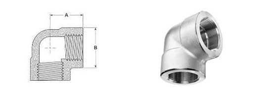 90 Degree Threaded Elbow Class 3000 Dimensions NPS 1/2 to 4